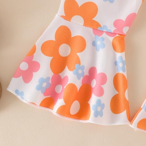 Image of Baby Girl Clothes Fall Winter Long Sleeve Bear Cartoon Sweatshirt Flare Pants Bow Headband Set 6 Months-4 Years Old