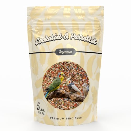 Mycelium Cockatiel & Parrotlet Plus | 5 lb Premium Seed Mix with Vegetables, Fruits, Sunflower Seeds, Oat Groats & Buckwheat | High-Nutrient Food, Organic & Non-GMO