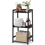 POXAKA 3 Tier Bamboo Bathroom Shelves, Ladder Shelf for Storage, Rustic Home Organizer, Space-Saving Design, Stylish Display Nightstand, Stylish Storage Solution for Home, Living Room, Kitchen