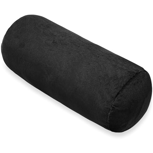 1 MIDDLE ONE Bolster Pillow with Removable Velvet Cover, Round Cylinder Neck Roll Pillow for Head, Back, Leg Support, Decorative Bed and Couch Pillow 16 x 6 Inches (Black)