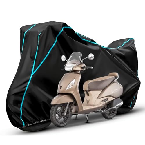 Image of Waterproof Bike Body Cover Compatible with Tvs Jupiter Dustproof Scratchproof - Motorcycle Cover for Two Wheeler, Outdoor Full Cover with UV, Duty, Rain Protection (Black & Aqua) R1A
