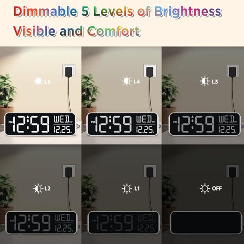 Image of Peakeep Large Display Digital Alarm Clock for Bedroom with Date Day of Week | Colorful Calendar Desk Table Clocks for Living Room Office, Dimmable Electric Clock Battery Backup, 5 Volumes, Loud, Auto DST