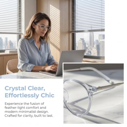 Image of Shiratori Retro Round Blue Light Blocking Glasses for Women Men, Lightweight Metal Temple Eyeglasses