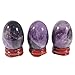 Fythesk Polished Natural Amethyst Crystal Egg Figurines, Gemstone Eggs Pocket Palm Stone Healing Sphere Fengshui Decoration with Wood Stand