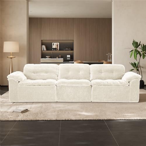 Image of Oversized Modular Sectional Sofa, Large Modern Cloud Sectional Couch with Seat Cushion, Boneless 3 Seater Couch for Living Room, Apartments, No Assembly Required, Beige