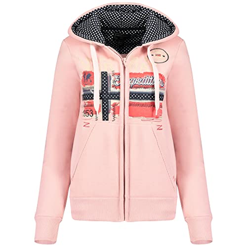 Geographical Norway Farlotte Lady - Sweat Femme Zip Capuche Poches - Sweatshirt Manches Longues Chaud Hoodie Veste - Pull Femmes Saison Printemps Ete Automne Hiver (Rose...