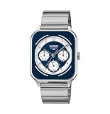 Casio Analog Watch MTP-M307D-2BV, Blue Dial, Square Case, Stainless Steel Band, Day/Date Display, 24-Hour Clock, 50M Water Resistant