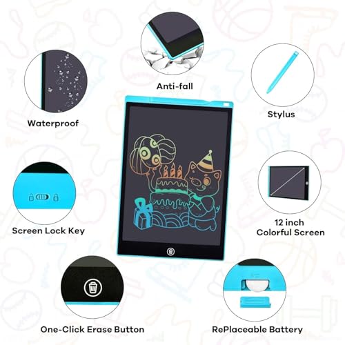 Image of LCD Writing Tablet 12 Inch, Erasable Doodle Board Writing Board for Kids, Colorful Drawing Tablet Handwriting Sketch Pad Learning Toy, Christmas Birthday Gift for Boys Girls 3+ (Blue)