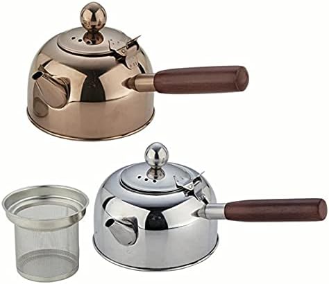 Teapot 680ML Stainless Steel Tea Kettle Wooden Side Handle Tea Pot Make Coffee Pot Boiling Kettle Suitable for All Stoves to Boil Water Tea Maker (Color : Steel Color)