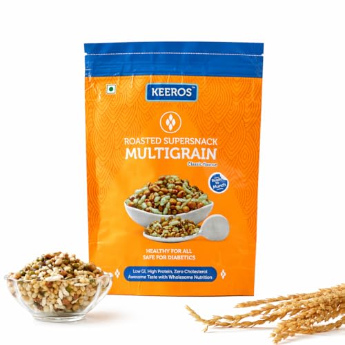 Image of Keeros Multigrain Roasted & Healthy Snacks for Healthy Weight Management | Diabetic Friendly, Diet Namkeen & Snacks | Low GI, Ready to Eat, Crispy, Tasty & Lightly Salted Mix of Pearl Millets & 5 supergrains |400g