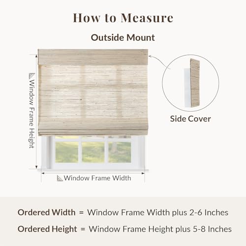 Image of TWOPAGES Cordless No Drill Roman Shade Customized Ramie Paper Roman Blind Blackout Roman Window Shade for Indoor Windows, Beige Brown, 1 Piece