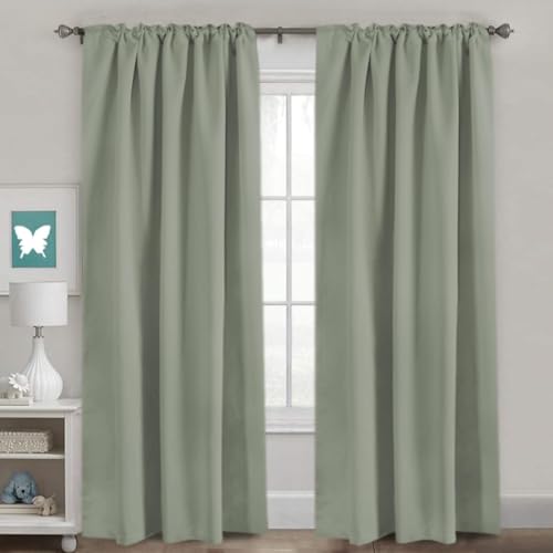 Image of H.VERSAILTEX Back Tab Sage Green Curtains 102 Inch Long for Living Room, Rod Pocket Room Darkening Thermal Insulated Blackout Curtains, 52 x 102 Inch, Light Sage, 2 Panels