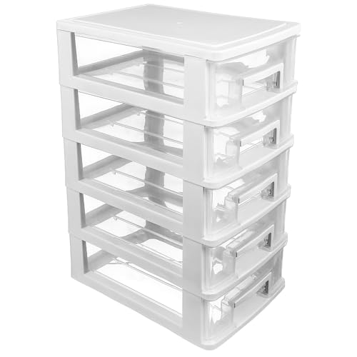 FUNNETOYU Organizador de Papelería y Maquillaje 5 Cajones de Plástico Transparente, Caja de Almacenamiento para Escritorio, Adecuado para Uso en Oficina y Tocador