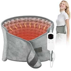 Almohadilla térmica para calambres de espalda y período, almohadilla térmica eléctrica grande de 12 x 24 pulgadas con cinturón de cintura de 26 pulgadas, 6 niveles de calor, 4 temporizadores y apagado