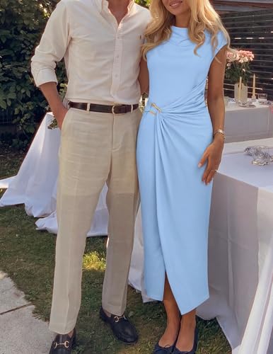 Image of ZESICA Women's 2026 Summer Cap Sleeve Casual Bodycon Dress Elegant Wedding Guest Cocktail Party Formal Long Midi Dresses