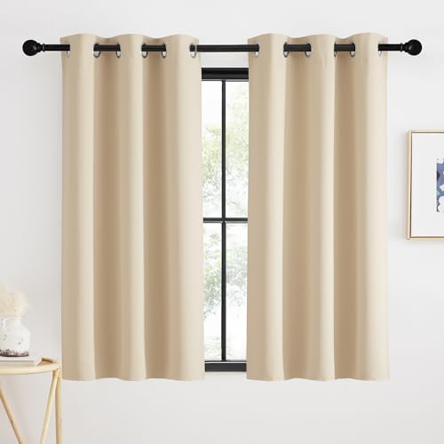 KGORGE Rideaux Court Thermiques Occultant Isolation à Froid/Chaleur pour Lit Cabinet Chambre de Fenêtre Cuisine, Lot de 2 Panneaux, L90xH120cm, Beige Foncé
