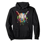Colorful Dripping Baseball Crossed Bats Graffiti Art Pullover Hoodie