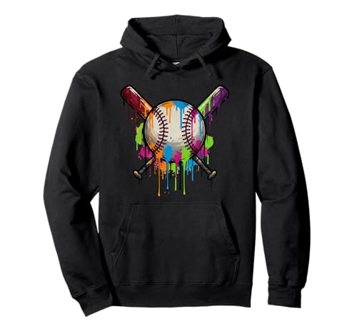 Colorful Dripping Baseball Crossed Bats Graffiti Art Pullover Hoodie