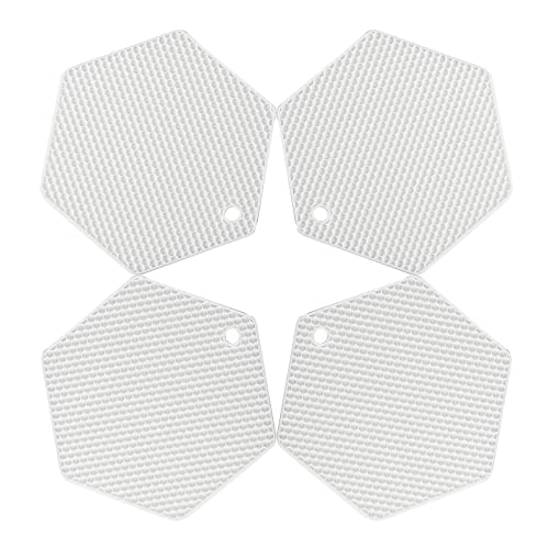 4 Packed Silicone Trivet Mats - DIY Different Size Dish Drying Mat, Hot Pot Holder for Pots & Pans, Non-Slip & Heat Resistant Kitchen Hot Pads for Countertops & Table, White