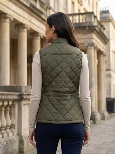 Fuinloth Women's Quilted Vest, Stand Collar Lightweight Zip Padded Gilet Green S