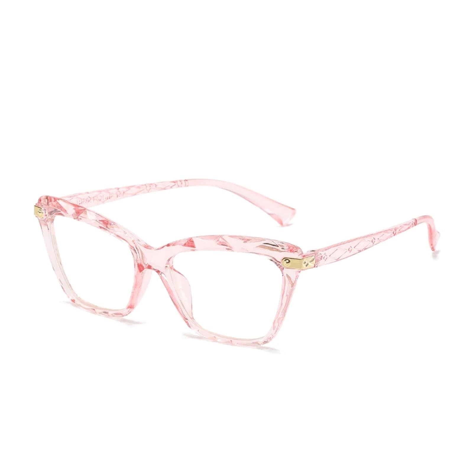 KLJUddGY Unisex Eyewear Frames Cateye Glasses Geometric Spectacles for Computer Non Prescription Eyeglasses Clear Reading Glasses Plastic(Rose)
