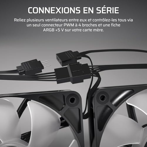 CORSAIR RS120 ARGB 120mm Ventilateurs PWM – Connexion Daisy-Chain – Faible Bruit – Roulement à Dôme Magnétique – Paquet Triple – Noir