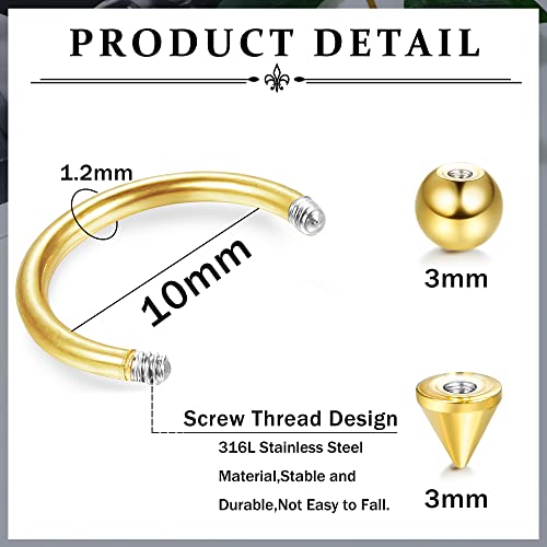 JOERICA 32PCS 16G Horseshoe Septum Rings Stainless Steel Nose Circular Barbells Rings Cartilage Tragus Helix Eyebrow Colorful Daith Earring Piercings Body Jewelry Ball/Arrow 8mm 10mm3