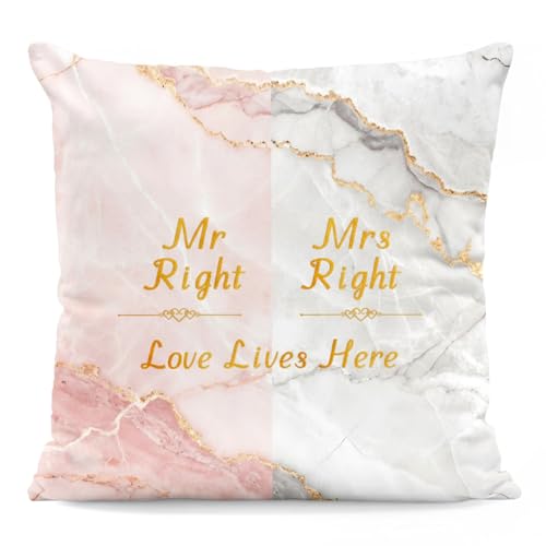 VLYX Housse de Coussin Mr et Mrs, 45 x 45 cm, Décorative pour Couples, Canapé, Fauteuil, Chambre