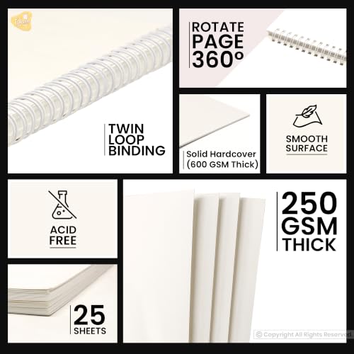 Image of Lakeer Watercolor Wire-O Sketchbook - 8x8 inch | Cold-Pressed Watercolor Paper with Cotton-25 Sheets (50 Pages), 250 GSM | Mixed Media, for Artist-(Acid Free)