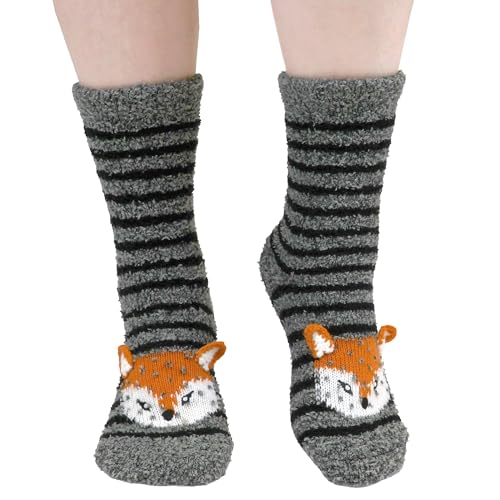 Image of BambooMN Super Soft Warm Cute Women's Animal Non-Slip Fuzzy Fluffy Crew Winter Home Socks