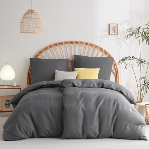 WAVVE Bettwäsche 135x200 4teilig Grau - Anthrazit Bettbezüge 135 x 200 2er Set mit 2 Kissenbezüge 80x80 cm, Bettwäsche-Sets 135x200cm aus Mikrofaser mit Reißverschluss Weich