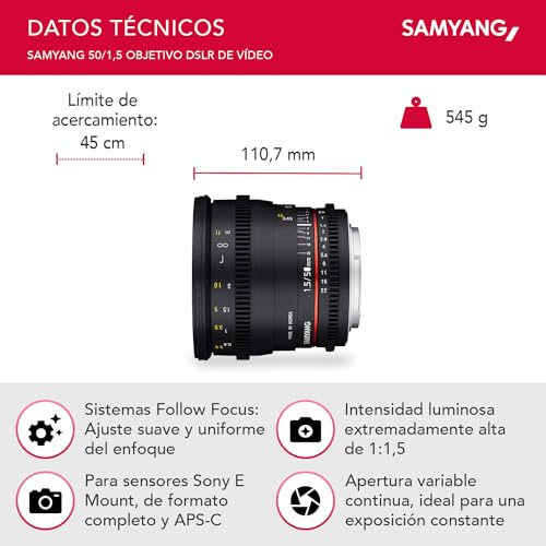 Ficha técnica SAMYANG Sony E 21986 - Objetivo vídeo réflex negro - Fernando Cortés Ficha técnica SAMYANG Sony E 21986 - Objetivo vídeo réflex negro - Fernando Cortés