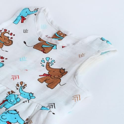 Image of The Boo Boo Club Girls Cotton Muslin Printed Dress | Short Sleeve Knee-Length Summer Girls Frock | Soft Breathable