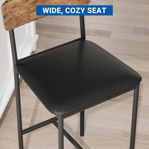 GarveeHome Dining Table Set for 2, Counter Height Kitchen Table with 2 Upholstered Bar Stools, Dining Table and Chairs Set with Storage Shelves, for Small Space, Apartment, Studio, Retro Brown