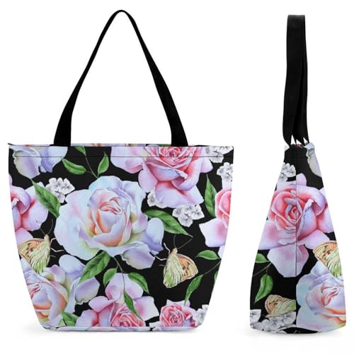 Sac à bandoulière fleurs roses grand sac cabas femme pour voyage et shopping