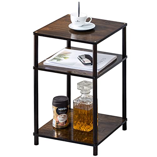 Bamboo Nightstand End Table - 3-Tier Walnut-Colored Side Table with Modern Design for Home, Bedroom, Office, and Dorm - Versatile Bedside Furniture and Accent End Table Chest