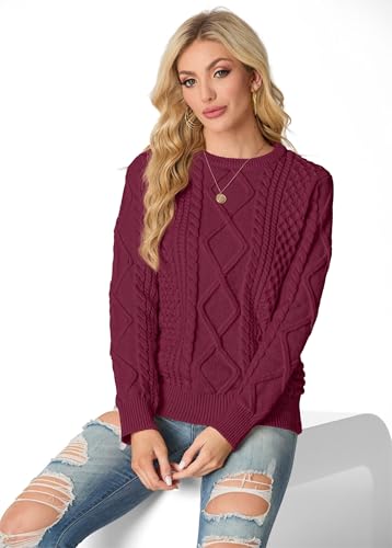 Image of GRECERELLE 2026 Womens Fall Winter Long Sleeve Casual Pullover Sweater Tops | Crewneck, Cable Knit, Chunky, Vintage Style, Anti-static(XS-2XL)