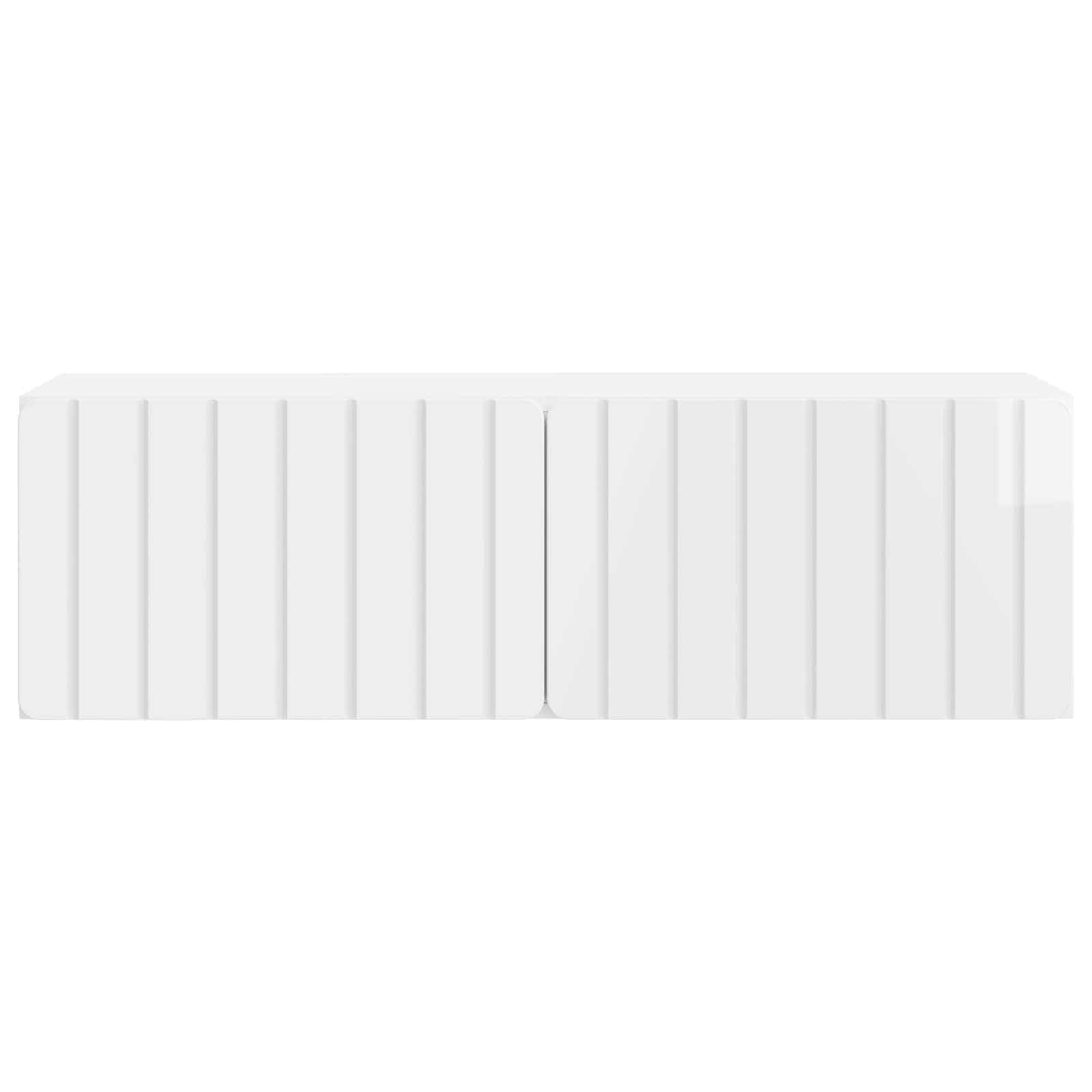 Mueble de TV montado en la pared, color blanco brillante, 98 x 31 x 30 cm, moderno mueble de TV colgante de madera con 2 puertas abatibles, ahorra espacio para el salón