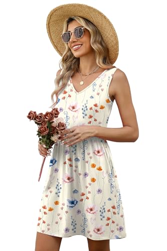 Image of WIHOLL Summer Dresses for Women 2026 Casual V Neck Sleeveless Tank Dress Beach Sundresses with Pockets