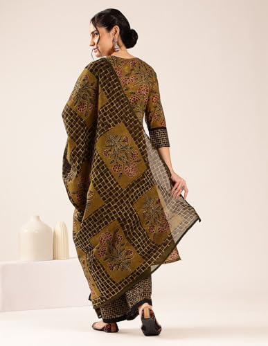 Image of Vbuyz Women's Ajrakh Print With Sequin Work Straight Kurta Palazzo With Dupatta