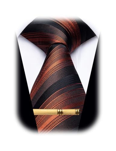 Image of YourTies Men's Neckties Striped Tie and Plaid Neckties for Men Woven Silk Tie Gold Tie Clip Set