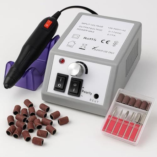 Fresa de uñas, lima eléctrica para uñas, fresadora de uñas profesional, kit eléctrico para manicura y pedicura con herramientas de pulido (20000RPM) (negro)