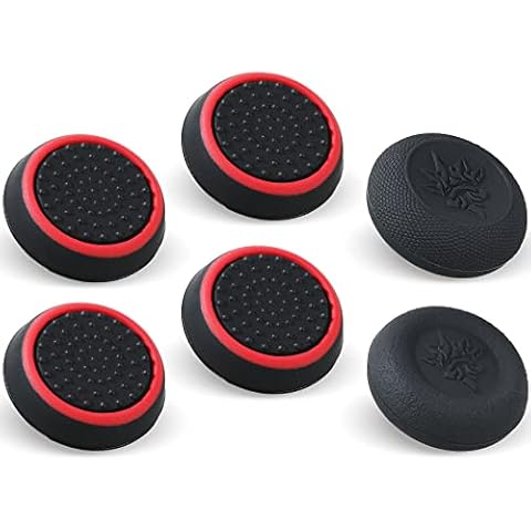 9CDeer Performance Joystick Analog Stick Thumb Grips Set of 6 Compatible with PS5, PS4, Xbox Series X/S Xbox One, Switch Pro Controller Black & red Cover