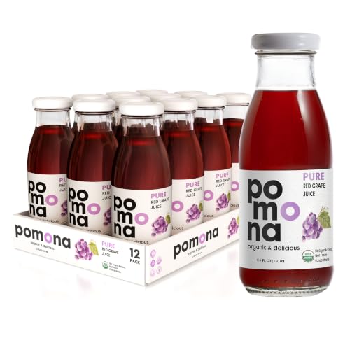 Image of Pomona Organic Juices Pure Grape Juice, 8.4 Ounce Bottle (Pack of 12), Cold Pressed Organic Juice, Non-GMO, No Sugar Added, Not from Concentrate, Gluten Free, Preservative Free