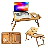 MEZHI Portable Laptop Desk Foldable Lap Bed Tray Adjustable Table Stand Bamboo Desk