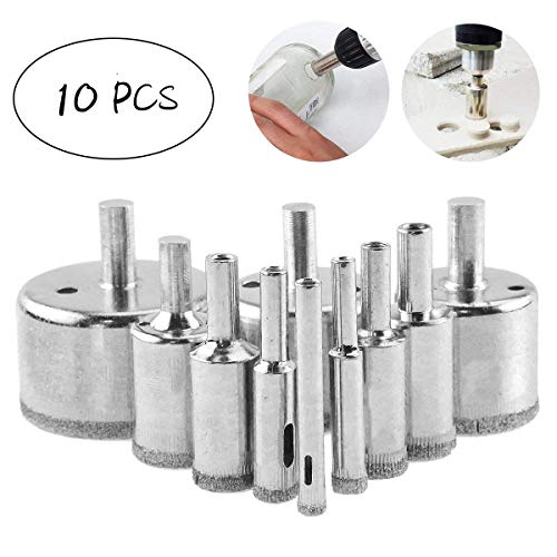 Preisvergleich Produktbild Diamant-Glasbohrer, Diamant-Lochsägen-Entferner, Werkzeuge für Glas, Porzellan, Keramik, Granit, Steinbohrer, 6-50 mm, 10 Stück