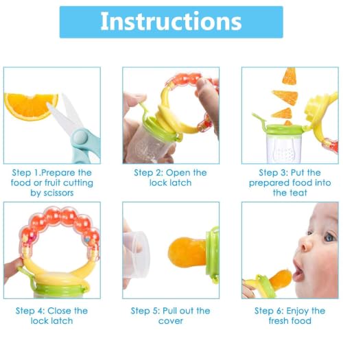 Image of Wishkey Food Nibbler teethers for 6 to 12 Months Baby Fruit Feeder BPA Free Silicone Nibbler Anti-Choking Baby Feeding Teether Fruit & Vegetable Feeder for Infants & Toddlers Multicolor