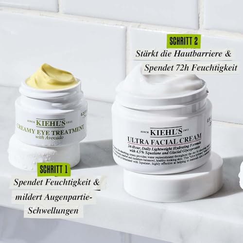 KIEHL’S Creamy Eye Treatment with Avocado, 14 ml + gratis Ultra Facial Cream 7 ml, feuchtigkeitsspendende Avocado-Augencreme, Augenpflege für normale und empfindliche Haut