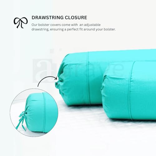 Image of AURAVE Cotton 210 TC Bolster Cover with Drawstring Closure, Set of 2, Soft Breathable Durable Machine Washable for Sofa Bed & Home Decor, 15 inchx30 inch Aqua Green | Cover Only