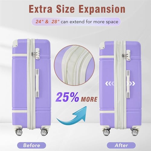 Lightweight Hard Shell 28 Inch Luggage with Spinner Wheel, Expandable Large Capacity Travel Suitcase with TSA Lock and Adjustable Telescoping Handle (Purple, 28-inch) 5